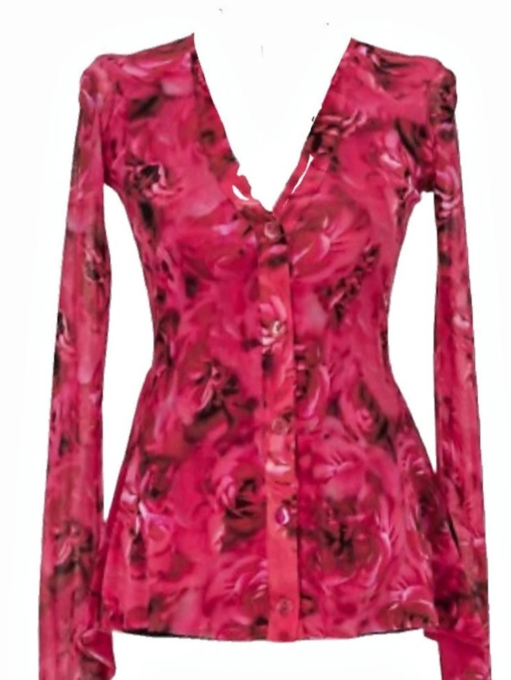 Fuzzi Floral Long Sleeve Mesh Blouse in Pink Size Large